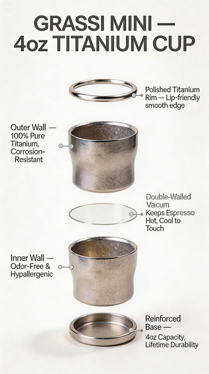 LAMOSE 4oz Titanium Espresso Cup Double Wall Insulated — Petite Edition